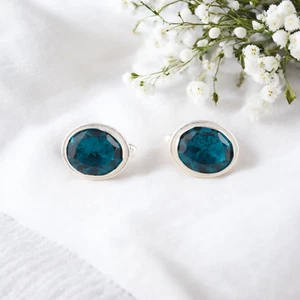 Juego de gemelos hechos a mano de plata de ley 925 con piedras preciosas de apatita natural regalo para él - Imagen 1 de 7