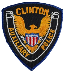Clinton IL Illinois Auxiliary Police Shoulder Patch Gold Eagle Blue Trim Vintage - Picture 1 of 3