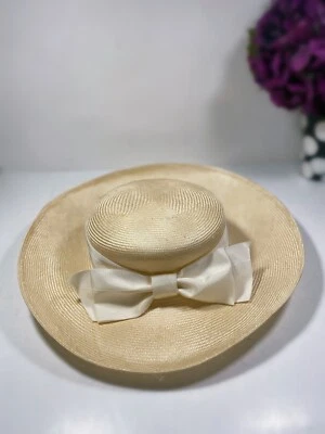 Vintage Harrods Straw Hat W/bow Tie - Image 1 of 4