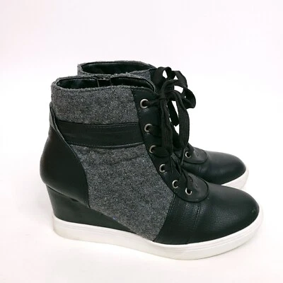 Maurices Claire Ankle Booties Black Gray Womens Size 11 Lace Up Wedge - Image 1 of 4