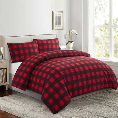 Rayon from Bamboo Bedding Printed 2 Piece Duvet Cover Set, Red Black Plaid Twin - Image 1 of 4