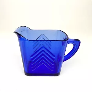 Vintage 1940's Hazel Atlas Cobalt Blue Chevron Art Deco Creamer Pitcher 4” Tall - Picture 1 of 8