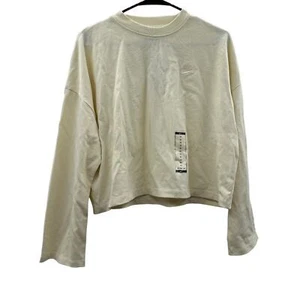 Felpa pullover Nike tinta unita panna manica lunga cropped oversize taglia M nuova con etichetta - Foto 1 di 9