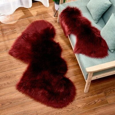 Artificial Carpet Mat Rug Double Heart Shaggy Soft Solid For Home Living Room  - Image 1 of 4