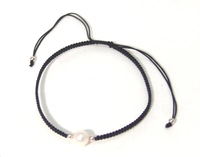 Pulsera de cuerda ajustable cuentas de plata de ley perlas de agua dulce 6-7 mm Foto 1 de 4