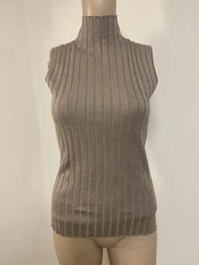 M Silk - Cashmere Blend Mock - Neck Ribbed Greige T Shirt RRP: £110 - Picture 1 of 6