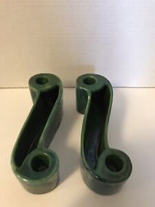 VTG ROYAL HAEGER SET GREEN AGATE ART DECO STYLE 7.5” CANDLESTICK HOLDERS AS IS