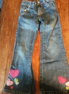 Guc girls 6 slim denim jeans with pink green emb hearts Gymboree cute old line - Picture 1 of 2