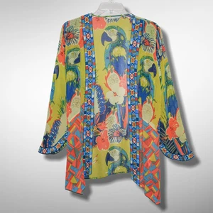 Soft Surroundings Medium Curacao Parrots Embroidered Trim Kimono Open Cover - Picture 1 of 12