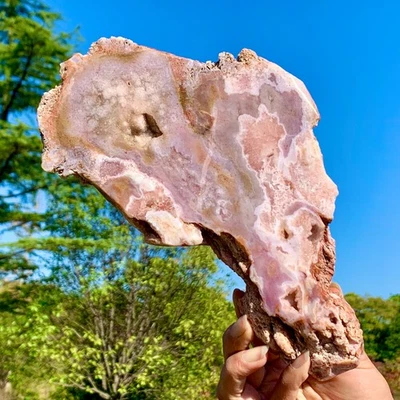 2.44LB Natural Pink Cherry Blossom Agate Crystal Druzy Slice Extra Large Gem - Image 1 of 4