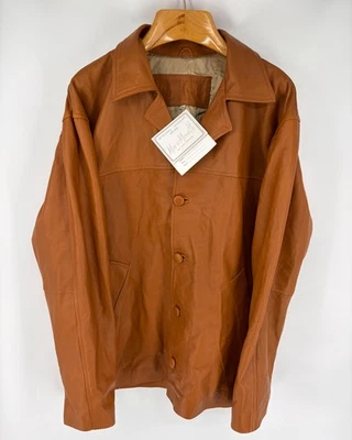 NUEVO CON ETIQUETAS Mario Monetti Para Hombre Marrón Cuero Camel Chaqueta Abotonada Abrigo XXL Motociclista Foto 1 de 4
