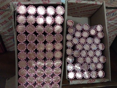 1  HALF BOX OF DENVER MINT 2025 LINCOLN CENTS 25 BANK RAPPED ROLLS BRILLIANT UNC - Image 1 of 4