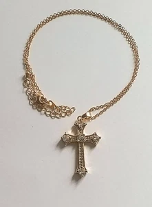 Zirconia Cross Pendant Necklace, 18k Gold Plated - Picture 1 of 2