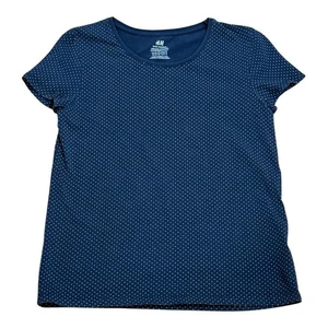 H&M Shirt Girls 10-12Y Medium Blue White Polka Dot Organic Cotton Short Sleeve - Picture 1 of 6