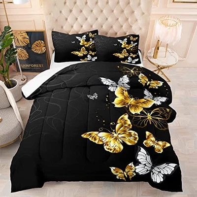  Butterfly Comforter Set Size for Girls Boys Women, Black Full Butterfly 5019 - Изображение 1 из 4