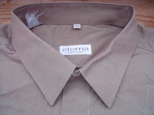 Eterna Excellent Camicia 43 Beige Verde Lucido In Seta Molto Buono #C8079 - Immagine 1 di 1