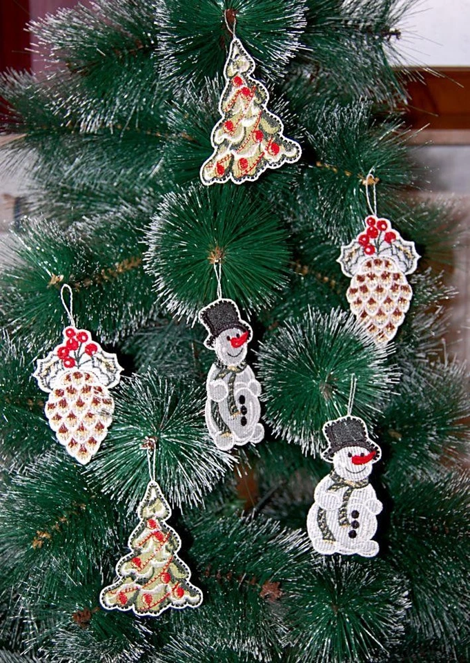 Christbaumschmuck Plauener Spitze Baumbehang 6 er Deko Set Weihnachtsdekoration - Bild 1 von 2