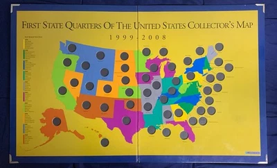 Used Empty First State Quarters of the United States Collector's Map 1999-2008 - Image 1 of 4