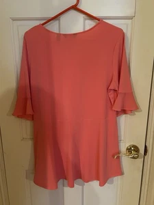 Every Day by Susan Graver Liquid Knit Peplum Tunic w/ Chiffon Ruffles Sz L - Picture 1 of 3