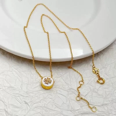 New! Tory White Circle Gold Necklace with Jewelry Pouch 46.4+4cm - Image 1 of 4