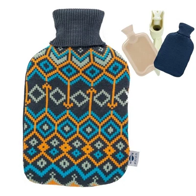 Wärmflasche 2 l mit Bezug Diamanten Muster extra Wärme Überzug Gummi Bettflasche - Bild 1 von 4