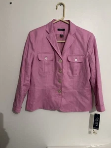 Chaps 100% Linen Blazer Jacket Women’s Size Petite Large Barbie Business Casual - Picture 1 of 8