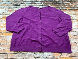 Loft Sweater Ladies Large Purple Cardigan Button Up 3/4 Sleeve Casual Womens - Picture 1 of 9