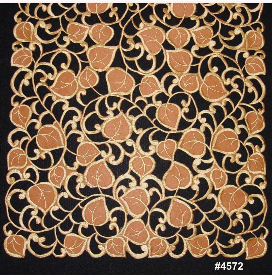 Embroidered Cutwork Leaf Leaves Brown Gold Placemat Table Runner Tablecloth 4572 - Image 1 of 1