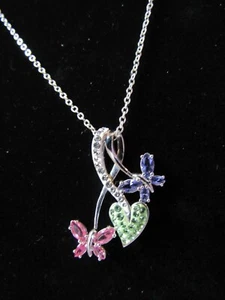 Necklace & Pendent with Heart and Butterflies .925 AU - Picture 1 of 12