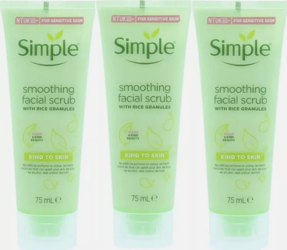 3 x Simple Smoothing Facial Scrub 75ml Kind To Skin Brand New - Image 1 of 1