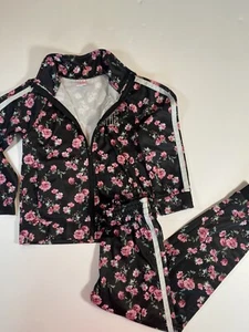 Real Love Girls Size 6X Track Suit Joggers & Jacket Floral Black Pink Glitter - Picture 1 of 6