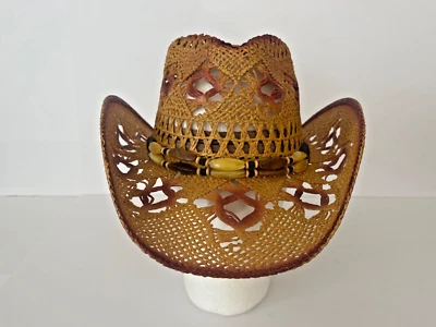 Chapéu de palha cowgirl cowboy faroeste para mulheres homens apertar chapéu frontal tamanho P/M - Imagem 1 de 4