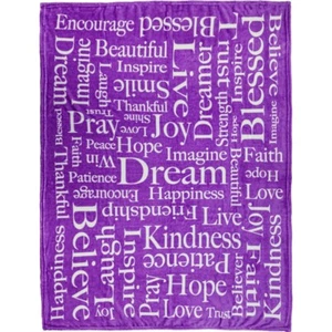 Positive Message Purple 50x60in Soft Plush Throw Blanket Joy Faith Bed Blanket - Picture 1 of 7