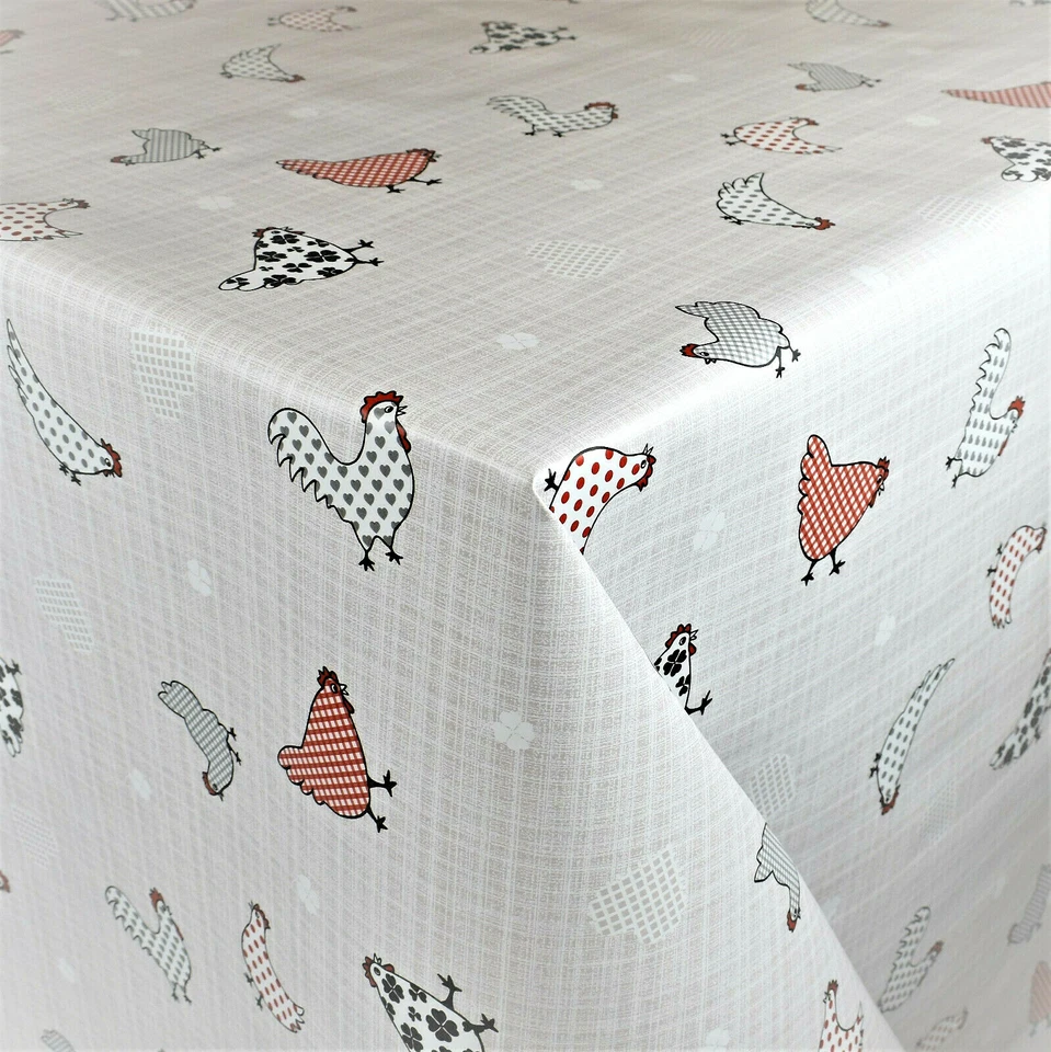 Nappe de Table en Toile Cirée Carré Rond Ovale Lavable Poules Poule B3881-01 - Photo 1/1