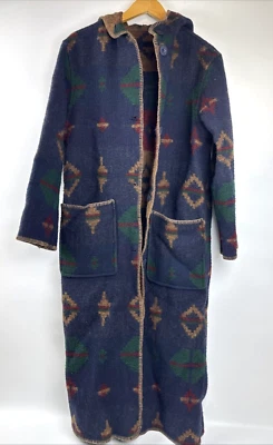 Vintage Woolrich Southwest Aztec Wool Patterned Hooded Trench Blanket Coat SMALL - Image 1 of 4