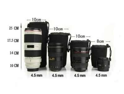 Neoprene Camera Lens Soft Pouch Bag Drawstring Clip Belt Loop 4 sizes S-M-L-XL - Image 1 of 4