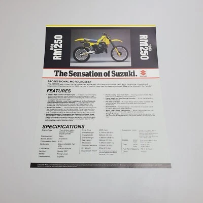 Suzuki RM250 1983 hoja de especificaciones del concesionario folleto de especificaciones publicidad  Foto 1 de 4