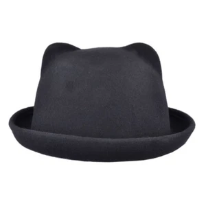 Soft Bowler Hat with Cute Cat Ears – Roll Rim Design Vintage-Inspired Gift Soft - Picture 1 of 1
