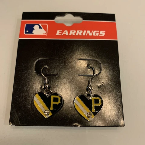 Pittsburgh Pirates Heart Gem MLB Dangle Hook Earrings New & Sealed SHIPS TODAY Cover
