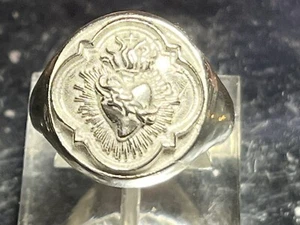 Sacred Heart Catholic Sterling Silver Men Ring SZ 12 Real Sterling 14 GRAMS - Picture 1 of 5