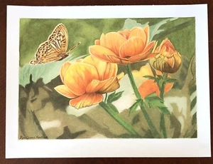 Dibujo a lápiz de colores de bellas artes mariposa originales Lori Owens-Kostiuk - Imagen 1 de 4