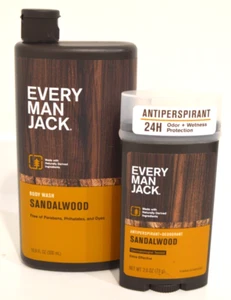 Bundle EVERY MAN JACK Sandalwood Body Wash and Antiperspirant & Deodeorant - Picture 1 of 2