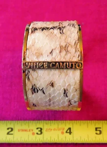 Vince Camuto Cuff Bracelet Snakeskin 1.5" Wide Embossed Python Leather G/T EUC! - Picture 1 of 12