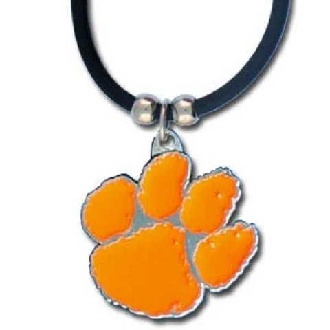 Clemson Tigers Necklace Black Rubber Cord Large Metal Pendant NCAA Fan College Cover