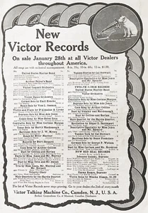 NUEVO VICTOR RECORDS Fonógrafo/Máquina parlante 1907 Lista de canciones de música Anuncio impreso de colección - Imagen 1 de 2