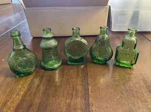 Lot of 5, 3” Vintage Wheaton Green Glass Bottles - Picture 1 of 24