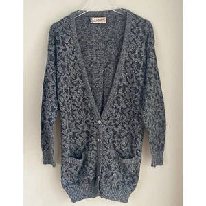 Vintage Diane von Furstenberg Leopard Metallic Cardigan Small Black Silver 1980s - Picture 1 of 7