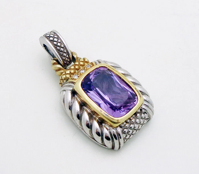 Colgante Estate Judith Ripka dos diamantes y amatista de oro de 18k y plata de ley Foto 1 de 1