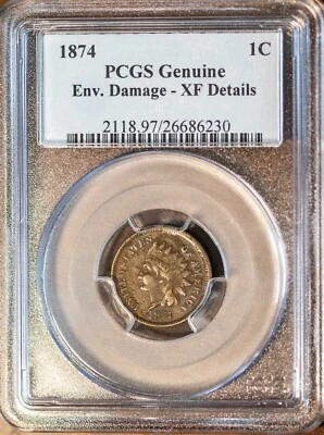 1874 1c Indian Head Cent XF Details PCGS # 2118.97-26686230 + Bonus - Image 1 of 2