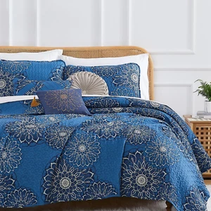 Oversized 6-Piece Quilt Bedding Set Lightweight, Soft Includes Reversible King Q - Picture 1 of 9
